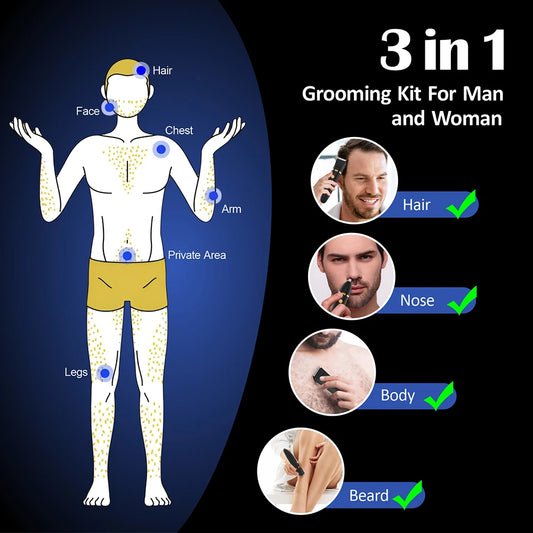 3 in 1 Electric Body Hair Trimmer for Men